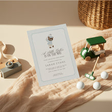 Load image into Gallery viewer, Teddy Bear Little Golfer Is On The Way Blue Golf Baby Shower Invitation 2041