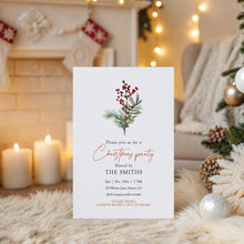 Load image into Gallery viewer, 2033 greenery and red berries Christmas Dinner Party Invite, Digital Download, Friendsmas, Editable Template