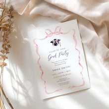 Load image into Gallery viewer, Grad Party Invitation Pink Bow Preppy Graduation Invitation Editable Template0808