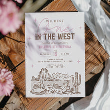 Load image into Gallery viewer, Pink Wildest One in the West Invitation Boy 1st Birthday cowgirl Western Editable Template 0336