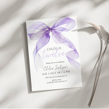 Load image into Gallery viewer, 0318 purple watercolor bow birthday invitation