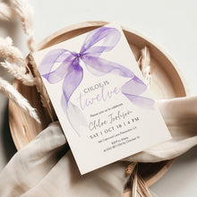 Load image into Gallery viewer, 0318 purple watercolor bow birthday invitation