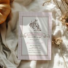 Load image into Gallery viewer, Pink Gingham Western Little Cowgirl Rodeo Baby Shower Invitation Editable Template 2043