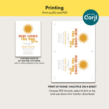 Load image into Gallery viewer, Comes the Sun Baby Shower Invitation, Boho Retro Editable Template 2045