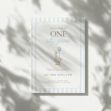 Load image into Gallery viewer, 0308 Blue one silly goose birthday invitation template 2
