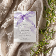 Load image into Gallery viewer, 0318 purple watercolor bow birthday invitation