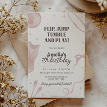 Load image into Gallery viewer, Pink Gymnastics Birthday Invitation Editable Template, Coquette Bow Girl Sports Party Invite 0337