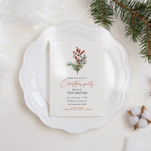 Load image into Gallery viewer, 2033 greenery and red berries Christmas Dinner Party Invite, Digital Download, Friendsmas, Editable Template
