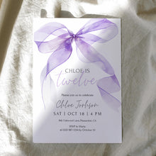 Load image into Gallery viewer, 0318 purple watercolor bow birthday invitation
