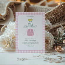 Load image into Gallery viewer, 0329 Golf 3rd Birthday Invitation Template, It’s a Par-Three Pink Party Invite, Editable Digital Download