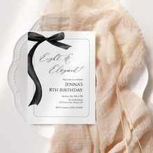 Load image into Gallery viewer, Black bow Eight & Elegant 8th Birthday Invitation, Editable template, Digital Download 0324