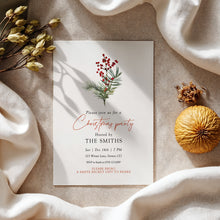Load image into Gallery viewer, 2033 greenery and red berries Christmas Dinner Party Invite, Digital Download, Friendsmas, Editable Template