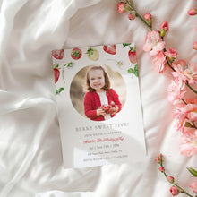 Load image into Gallery viewer, 0326 Berry sweet Strawberry 5th Birthday Photo Invite, Editable Template, Digital Download