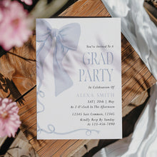 Load image into Gallery viewer, Blue Bow Graduation Party Invite Coquette Preppy Girl Editable Template 0808