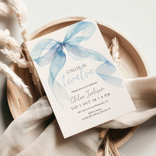 Load image into Gallery viewer, 0318 blue watercolor bow birthday invitation