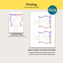 Load image into Gallery viewer, Double the Fun Pink purple bow Twins Invitation, sisters birthday, editable template, digital download 0324
