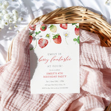 Load image into Gallery viewer, 0326 Strawberry berry four Invite, Editable Girl 4th Birthday Template, Digital Download