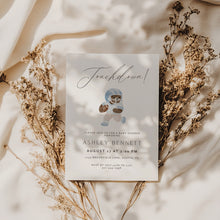 Load image into Gallery viewer, 2032 Light Blue Touchdown Teddy Bear Football Baby Shower Invite, Editable Template, Digital Download