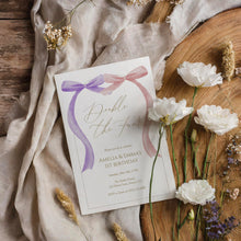 Load image into Gallery viewer, Double the Fun Pink purple bow Twins Invitation, sisters birthday, editable template, digital download 0324