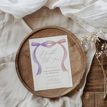 Load image into Gallery viewer, Double the Fun Pink purple bow Twins Invitation, sisters birthday, editable template, digital download 0324