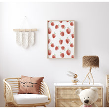 Load image into Gallery viewer, Watercolor whimsical red strawberry art print 07-276