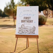 Load image into Gallery viewer, Wildest One in the West Welcome Sign Boy Cowboy Birthday Western Party Sign Editable Template 0336