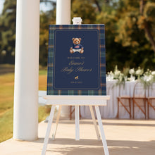 Load image into Gallery viewer, 2036 Navy Plaid Teddy Bear Boy Baby Shower Welcome Sign Template, Digital Download