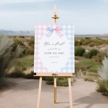 Load image into Gallery viewer, Blue or pink gender reveal baby shower welcome sign template 2014