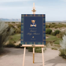 Load image into Gallery viewer, 2036 Navy Plaid Teddy Bear Boy Baby Shower Welcome Sign Template, Digital Download