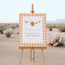 Load image into Gallery viewer, Autumn Baby Shower Welcome Sign, Editable Gingham Template, Little Pumpkin is on the Way, Digital Download 2028