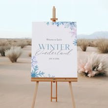 Load image into Gallery viewer, 0319 Blue Winter Onderland Snow Flakes 1st Birthday party Welcome sign template (digital download)