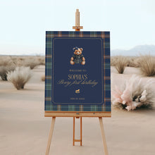 Load image into Gallery viewer, 0327 Teddy bear Beary Girl first birthday welcome sign template, digital download