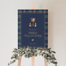 Load image into Gallery viewer, 0327 Teddy bear Beary Girl first birthday welcome sign template, digital download