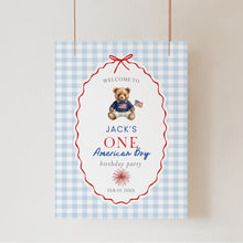 Load image into Gallery viewer, All American Boy 1st Birthday Party Welcome Sign Template, 4th of July Patriotic Summer Decor 0341