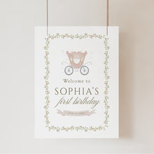 Load image into Gallery viewer, pink princess welcome sign once upon a time 1st birthday girl template 0332