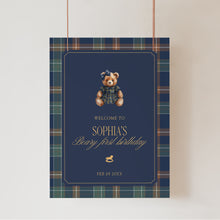 Load image into Gallery viewer, 0327 Teddy bear Beary Girl first birthday welcome sign template, digital download