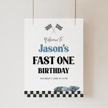 Load image into Gallery viewer, Race Car Birthday Welcome Sign Fast One 1st Birthday 0330