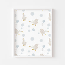Load image into Gallery viewer, Watercolor whimsical blue silly goose pattern art print 07-276