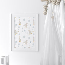 Load image into Gallery viewer, Watercolor whimsical blue silly goose pattern art print 07-276