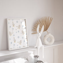 Load image into Gallery viewer, Watercolor whimsical blue silly goose pattern art print 07-276