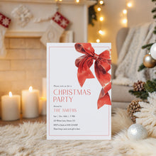 Load image into Gallery viewer, 2033 Red Bow Christmas Dinner Party Invite, Winter Coquette Holiday Editable Template Digital Download