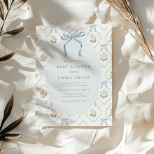 Load image into Gallery viewer, 2037 blue bow coquette whimsical baby shower invite, digital download, editable template