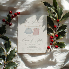 Load image into Gallery viewer, 2029 Winter It's a Twins Baby Shower Invitation, Twin Siblings Christmas Holiday Editable Invite Template, Digital Download