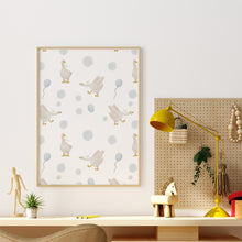 Load image into Gallery viewer, Watercolor whimsical blue silly goose pattern art print 07-276