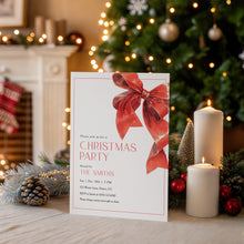 Load image into Gallery viewer, 2033 Red Bow Christmas Dinner Party Invite, Winter Coquette Holiday Editable Template Digital Download