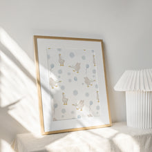 Load image into Gallery viewer, Watercolor whimsical blue silly goose pattern art print 07-276