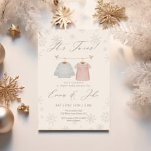 Load image into Gallery viewer, 2029 Winter It's a Twins Baby Shower Invitation, Twin Siblings Christmas Holiday Editable Invite Template, Digital Download