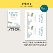Load image into Gallery viewer, Corjl editable Wave Baby on bard baby shower invitation template 2013