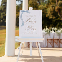 Load image into Gallery viewer, 2031 Coquette Blue Bow Baby Shower Welcome Sign, Editable template, Digital Download
