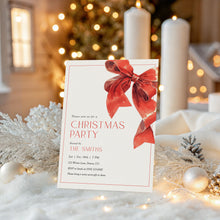 Load image into Gallery viewer, 2033 Red Bow Christmas Dinner Party Invite, Winter Coquette Holiday Editable Template Digital Download